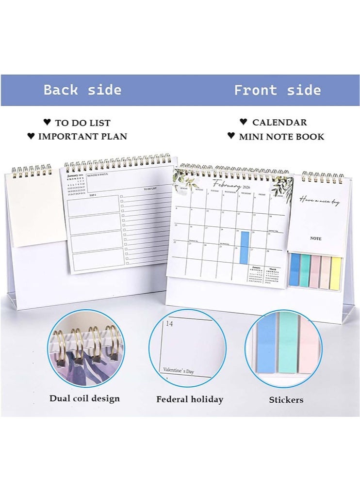 Small Desk Calendar 2026, Beautiful Small Desktop Calendar, Standing Flip Desktop Calendar with Mini Notebook and Sticky Notes for Home School Office Organizing - Image 2